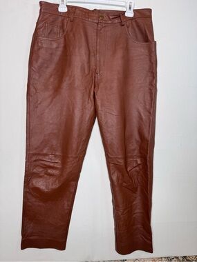 VTG Leather Pants by International Male Sz 36x32 brown high rise straight leg